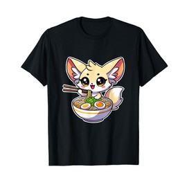 Fennec Fox Eating Ramen Tee Japanese Anime Kawaii Kids Girls T-Shirt