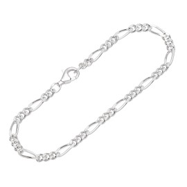 NKlaus Figaro Curb Chain Bracelet 925 Sterling Silver 19 cm Diamond-Coated Unisex Bracelet 12375, Sterling Silver