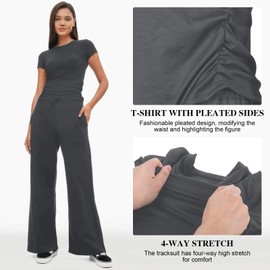 Tracksuit Womens Full Set Summer Short Sleeve Lounge Wear Sets for Women UK Women's Activewear Sets Casual Leisure 2 Piece Outfits Women (Grey, S)