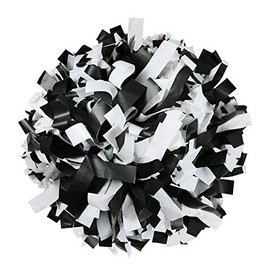 Danzcue 2 Pack 6 Inches Plastic Cheerleading Pom Pom with Baton Handle, Black-White