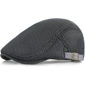 Xinveen Men's Mesh Cap Breathable Summer Newsboy Hat Adjustable Beret Ivy Cap Irish Cabbie Driving Hunting Hats Dark Grey