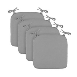 Seat Cushion (Pack of 4/Grey) Chair Cushions with Straps 38 cm x 38 cm Oeko-Tex Certified Seat Cover Plain Canvas Chair Cushion
