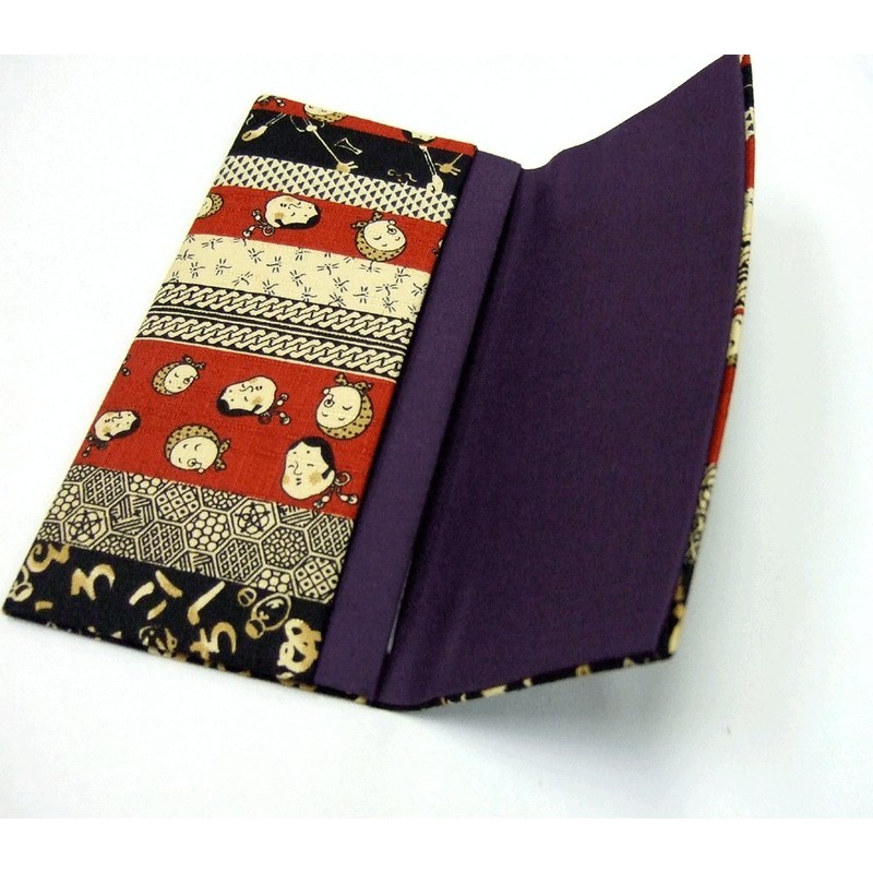 Jidai Komon Bill Long Wallet, Japanese Pattern, Okame Hyottoko Red,