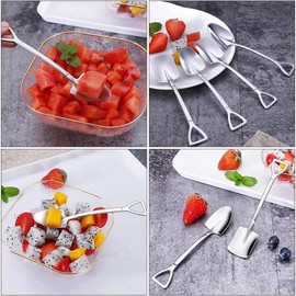 10 Pcs Silver Superior Dessert Spoon Set, 4.8" Shovel Shape Stainless Steel Spoons, Ice Cream Fruit Spoon for Home, Kitchen or Restaurant Dessert Spoons