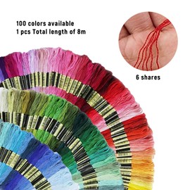 Embroidery Thread Set 100 Colours, Embroidery Thread for Cross Stitch Thread, Rainbow Colour, Embroidery Floss, Cotton Bracelet Thread, Cross Stitch Threads for Embroidery, Sewing, Craft, Embroidery