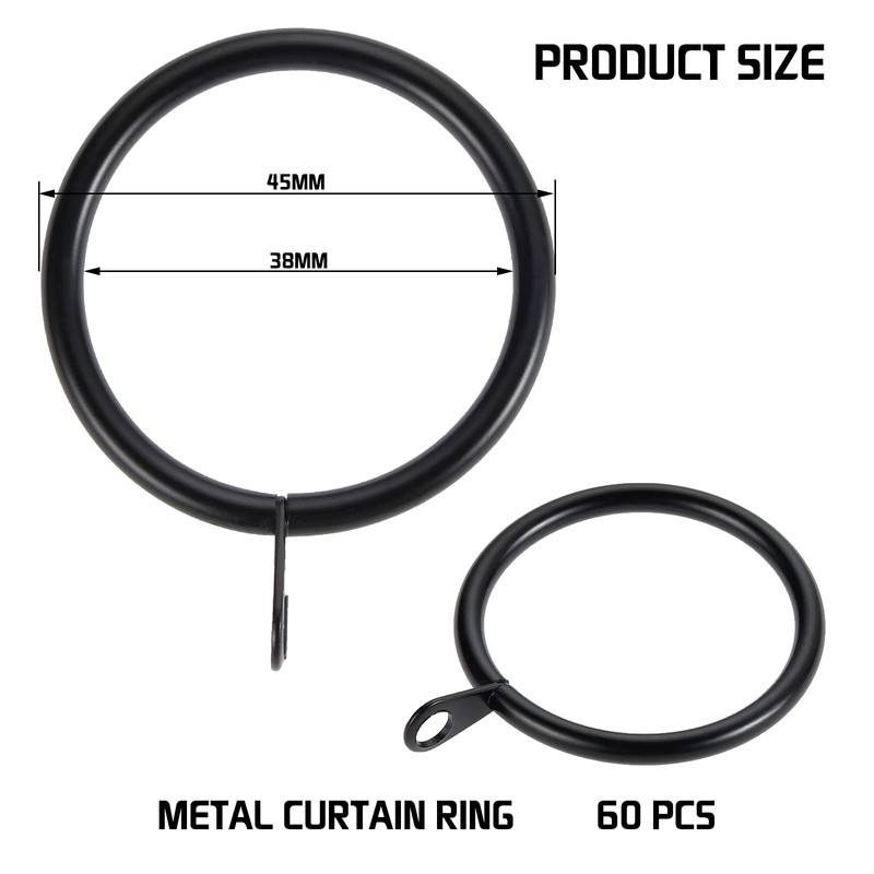 Kinsinder 60 Pieces Metal Curtain Rings, Rings for Curtain Rods
