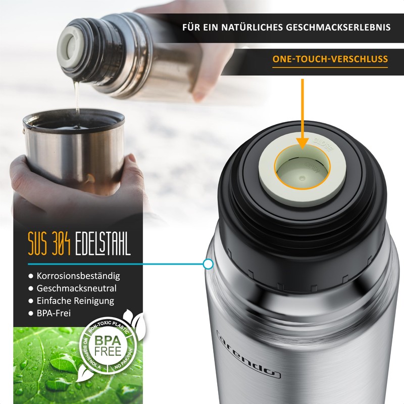 Arendo - Thermos Flask 1 Litre - Stainless Steel Thermos