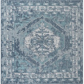Unique Loom Outdoor Traditional Collection Area Rug - Valeria (13' Square, Blue/ Ivory)