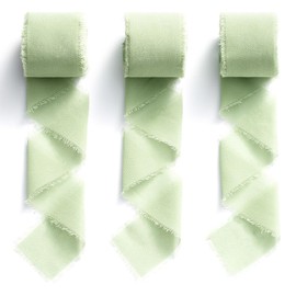 MORSUNBELA Chiffon Ribbon Green Ribbon Gift Ribbon Fabric Ribbon 1.5 Inch x 7 Yd Fringe Ribbon Sage Green Ribbon for Gift Wrapping Wedding Invitation