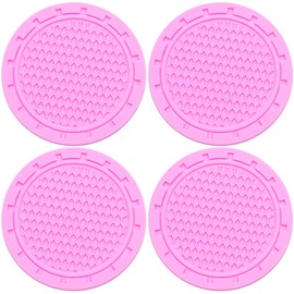 MEAJOO 4PCS Car Cup Holder Coaster, Non-Slip Cup Holders Embedded in Ornaments Coaster, 2.75 Inch Universal Recessed Car Interior Accessories (Pink)