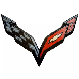 MIDWEST CORVETTE C7 Corvette Black Crossed flag Wall Emblem Large Metal Art Full 24" x 15"