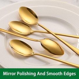 Gold 7.5 Inch Gold Iced Tea Spoons,Set Of 8 Stainless Steel Long Coffee Spoons,Long Handle Stirring Spoon For Dessert,Coctails,Ice Cream,Milk,Iced Teaspoons For Bar