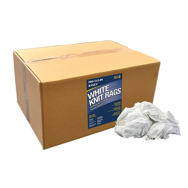 Pro-Clean Basics 99361 Premium Supreme Quality Smooth Jersey Die Cut Cleaning T-Shirt Cloth Rags, Lint Free, White, 15 lb Box