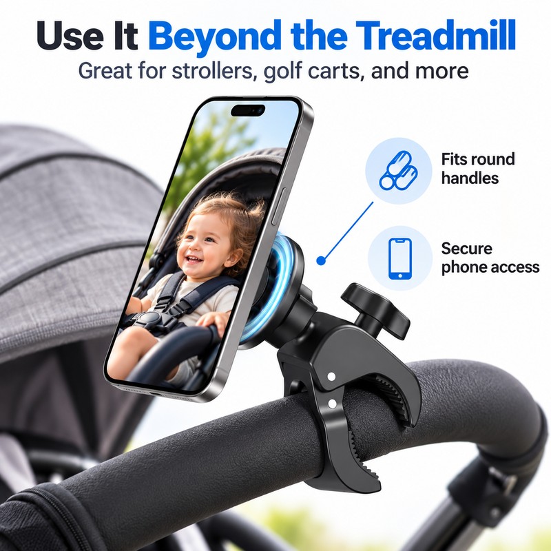 Magnetic Phone Holder for Treadmills, Golf Carts & Strollers –