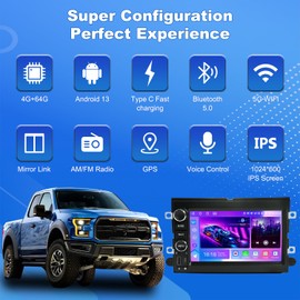 Car Radio for Ford F150 F250 F350 2004-2014 Android Stereo with GPS Navigation Wireless Carplay Android Auto, 7 Inch Touch Screen with 5G WiFi AM/FM/RDS/AHD Backup Camera/Type-C Fast Charging(4G+64G)