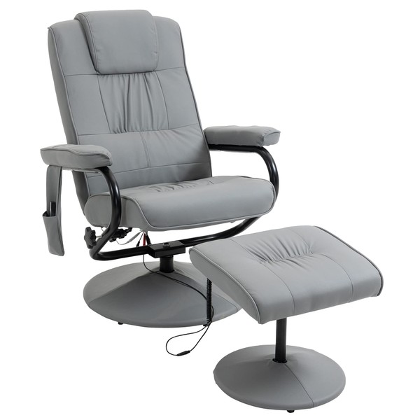 HOMCOM Massaging Faux Leather Recliner Chair and Ottoman Set, Swivel