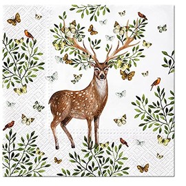 Servietten Tiere 20 Deer with Leaf Antlers Animal Motif Forest Hunting Hunter Table Decoration 33 x 33 cm