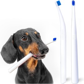 MoonyMars Small Dog Toothbrush, Cat & Puppy Tooth Brushing Kit, Ultra Soft & Mini 15° Curved Head Teeth Brush for Kitten & Tiny Pet, Doggy Toothbrushes Deep Dental Clean, Soft Bristles, 2 PCS - White