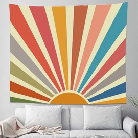 YISUMEI Abstract Boho Tapestry with Sun Leaves, Modern, Minimalist Home Decor, Trippy Tapestry for Bedroom, Aesthetic Mountain Rug for Living Room (M/130 x 150 cm)