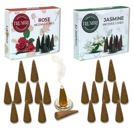 TRUMIRI Incense Cones - Combo Pack of 20 Cone Incense - 10 Rose + 10 Jasmine - Insence Cones - Incense Cones Scented - Cone Incense Scents - Insense Cones - Incent Cone