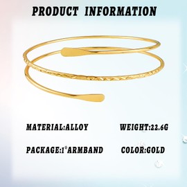 GAUEIOUR Boho Upper Arm Cuff Bracelet for Girls Women, Exaggerated Personality, Upper Arm Cuff Bracelet, Adjustable Gold Armband, Punk Minimalist Style, Open Armband
