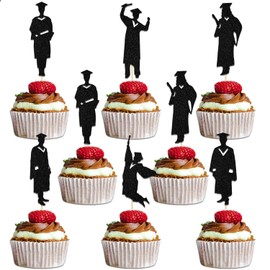 24Pcs Congrats Grad Cupcake Topper, Graduation Silhouette Party Decoration, Class of 2025 We Will Miss You, 2025 Graduation Party Decoration, Congratulations You Did It Supplies Black Glitter