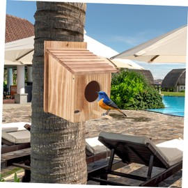 BUGUUYO Wooden Bird House Nesting Box for Birds Outdoor Feeding Shelter Creative Design for Budgies Parakeets and Canaries Easily Anywhere