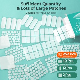 TKTK Large Pimple Patches for Face, 7 Sizes XL Acne Patches, Big Hydrocolloid Patch for Body, Chin, Forehead, Chest, Back Zit Breakouts, Hydrocolloid Bandages (Square, Strip, Dot 306 Count)