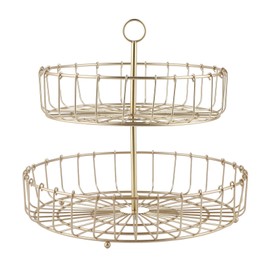 2 Tier Fruit Basket Iron Round Golden Nordic Household Snack Storage Tray for Party Desktop Kitchen