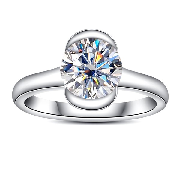 Raivari Moissanite Engagement Rings 2cttw Half Bezel Setting Round Lab