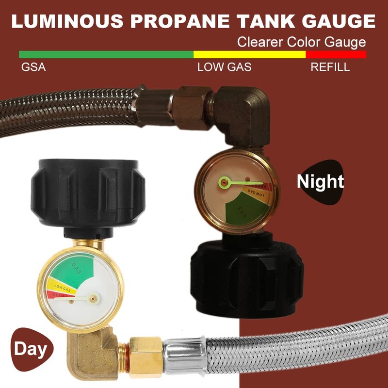 TEENGSE 2Pack RV Stainless Propane Hose with Gauge, 12inch Braided