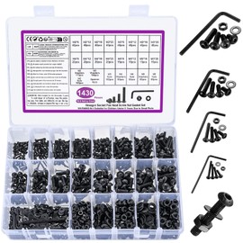 1430 Pcs M2 M3 M4 M5 Bolts and Nuts Set, Nuts and Bolts Set, Black Round Head Hexagon Socket Screws and Washers, Hex Socket Button Head Cap Machine Screws Kit