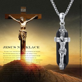 XIXLES Jesus Necklace Sterling Silver Healing Crystal Jesus Pendant Necklaces Jesus Saint Christ Protection Jewelry Gifts for Men Women