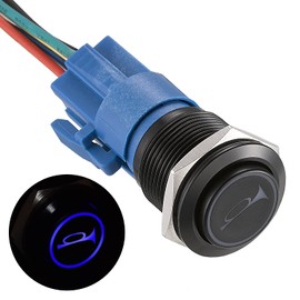 APIELE 19 mm Momentary Horn Button Push Switch 12 V with LED Waterproof Momentary Push Button Switch with Pre-Wired Plug, Car RV Truck Boat On/Off Button Switch (Blue)