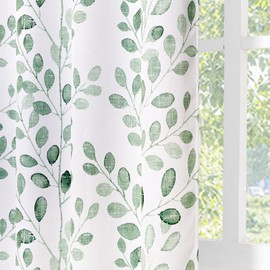 MYSKY HOME Green Leaf Curtains 90 Inch Length for Bedroom Grommet 2 Pcs
