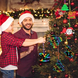 Max Fun Christmas Crafts Scratch Art for Kids, 48PCS Magic Rainbow Scratch Off Paper Cards, Christmas Ornaments Hanging Art for Kids Party Favors Supplies, Stocking Stuffers Educational Toys