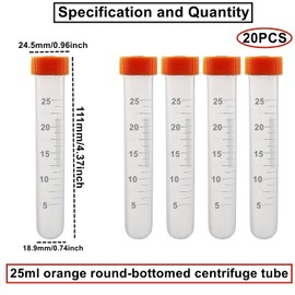 HUAZIZ Centrifuge Tubes 20 Pieces 25 ml Test Tubes Plastic Centrifuge Tubes Orange with Screw Cap Graduated Sample Container Sample Tube for Laboratory Chemistry Experiments