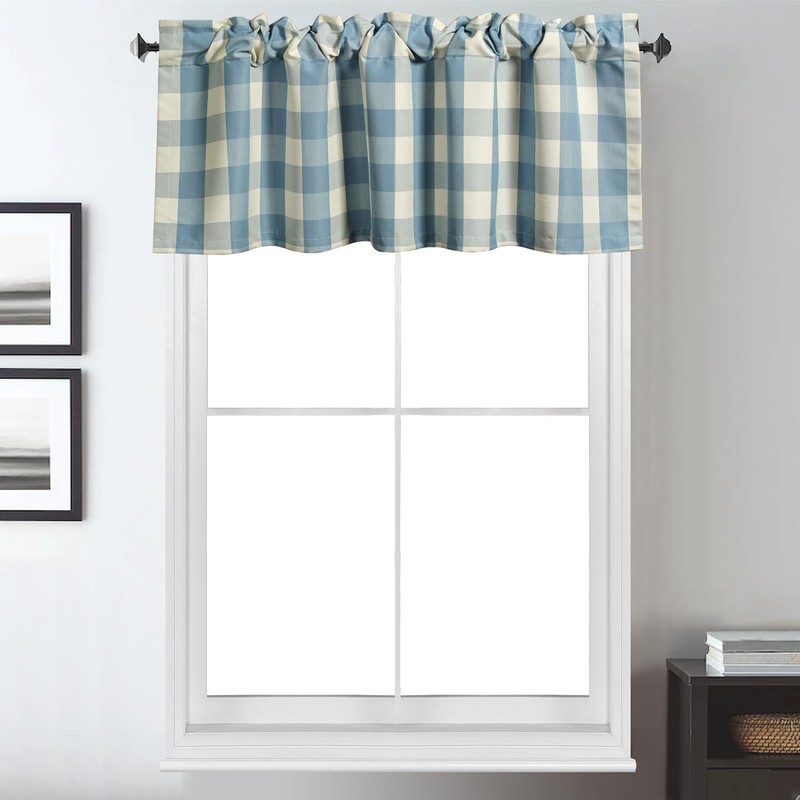 VOGOL Buffalo Check Valance, Blue and White Checkered Pattern, Classical