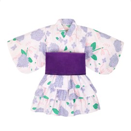 SLINX HF07 Yukata, Children, Girls, Baby, Kids, Summer Festival, Summer Kimono, Yukata, 3-piece Set, Obi Set, Top and Bottom Set, With Belt Included, Yukata Dress, Fireworks Festival, blue (hydrangea