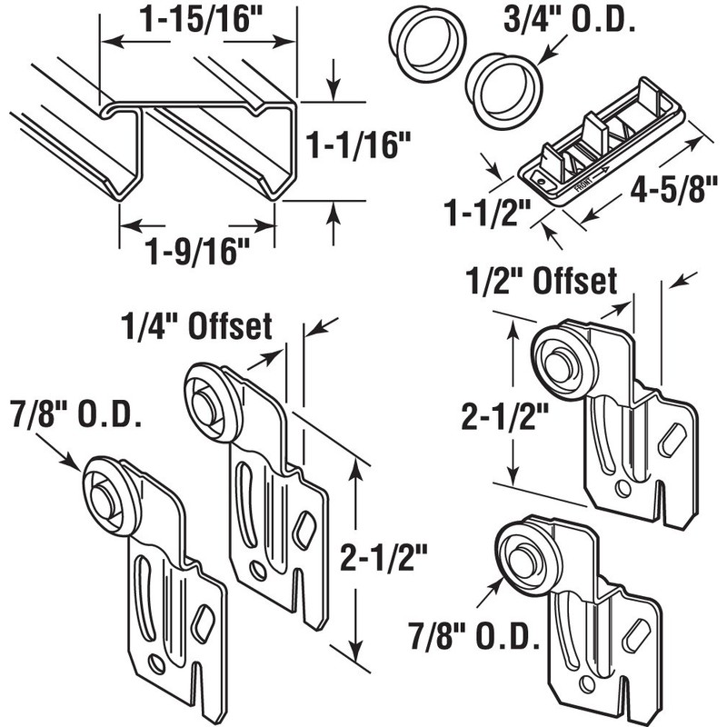 Prime-Line 161792 By-Pass Closet Track Kit, 60 In., 2-Door Hardware,