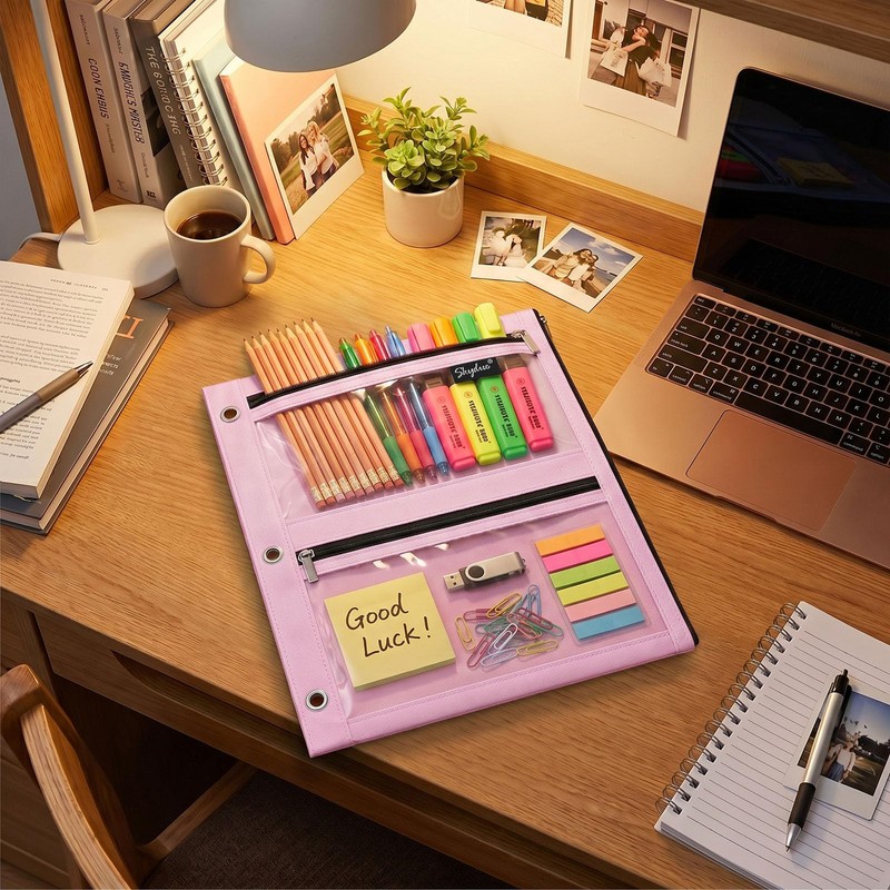 SKYDUE Pencil Pouch for 3 Ring Binder, 3 Pockets and
