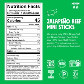 Chomps Snack Size Grass-Fed and Finished Jalapeño Beef Jerky Snack Sticks 0.5oz 24-Pack - Keto, Paleo, Whole30, 4g Lean Meat Protein, Gluten-Free, Zero Sugar Food, Non-GMO Chomplings