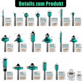 CSOOM 20 Piece Professional Woodworking Router Bit Set with Spare Bearings, Suitable for 8mm Shank, Hard Alloy Blades, Woodworking Tools, Packed in Sturdy Wooden Boxes