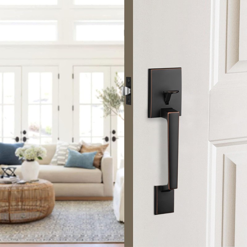 Haidms Bronze Front Door Handle, Entry Door Handle and Reversible