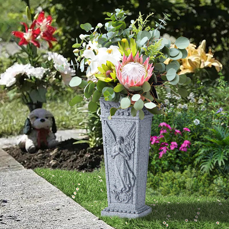 XONOR Cemetery Flowers Vase with Spike, Memorial Grave Vase Resin
