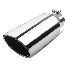 Vurkcy 4 inch Inlet Exhaust Tip, 6" Outlet 15" Overall Length Stainless Steel Exhaust Tail Pipe, Bolt-On, Rolled Edge, Slant Sleek Angle Cut, Polished Tailpipe, Silvery
