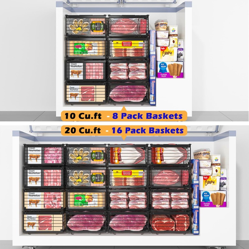 NADAMOO Freezer Organizer Bins, 2 Pack Large Expandable Stackable Chest