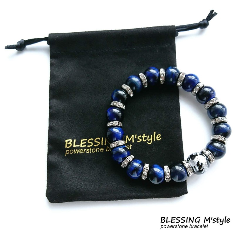 Blessing M'style Men's Natural Stone Bracelet, Blue Tiger Eye, Power