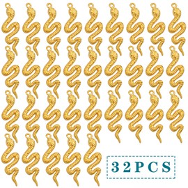 Hmjpng 32pcs Golden Plated Snake Shape Pendant Charms Alloy Animal Snake Pattern Dangle Pendants Jewelry Findings for DIY Necklace Bracelet Earrings Craft Supplies
