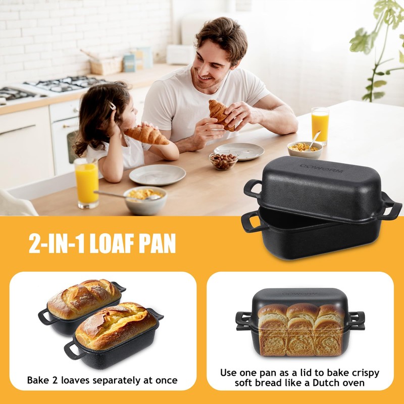 COWORM 10x5 Cast Iron Loaf Pan with Lid - 2